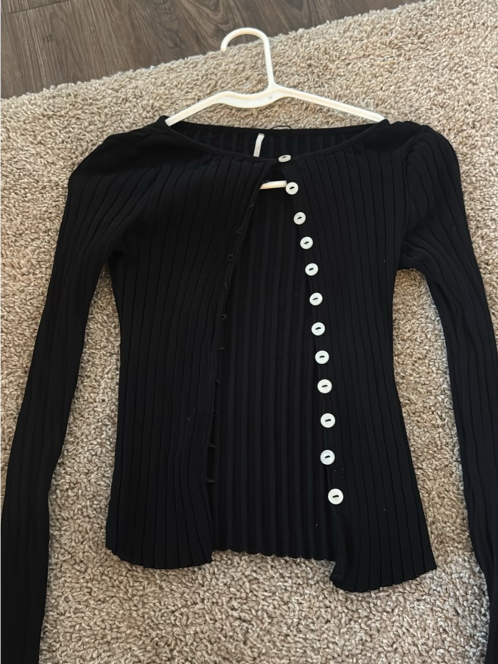Free People Black Ribbed Long-Sleeve Button Cardigan